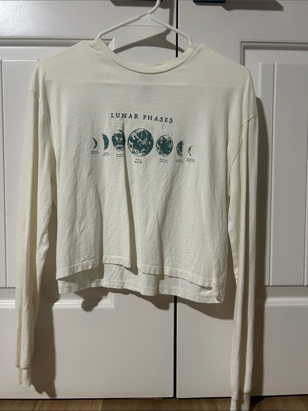 Lunar Phases Graphic Long Sleeve Tee - Cream with Green Print